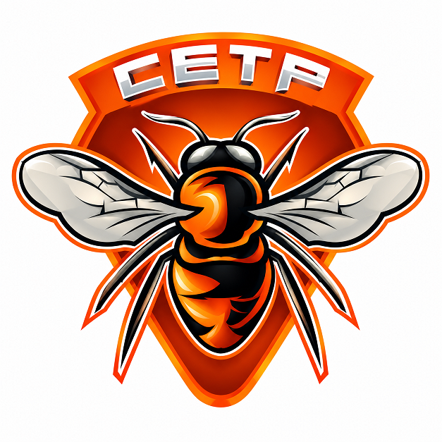 AI-generated orange CETF insect badge with shaded wings and dimensional lettering